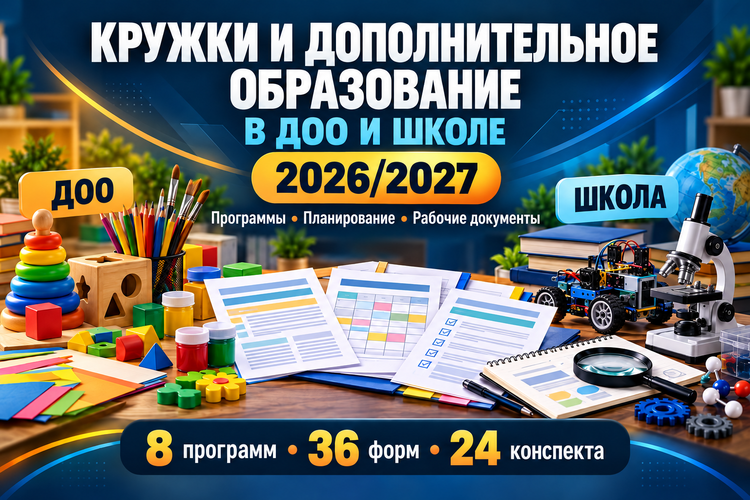 Кружки и дополнительное образование в ДОО и школе 2026/2027 — пособие, модельные программы и формы DOCX